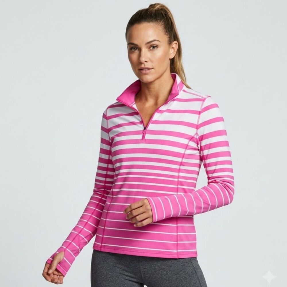 Lauren Ralph Lauren 1/4 Zip Performance Pullover Womens XL Pink Striped Running